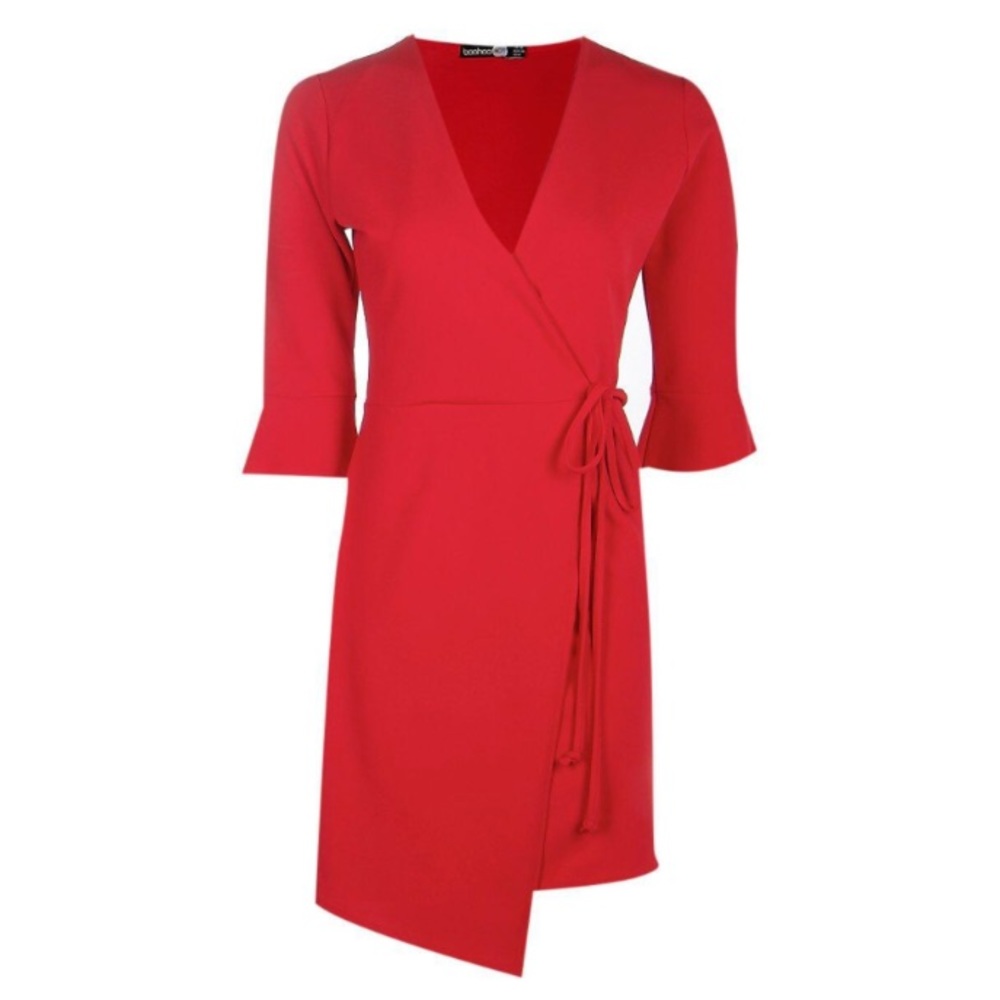 NWT🌟 Boohoo Nara Flute Sleeve Tie Wrap Bodycon